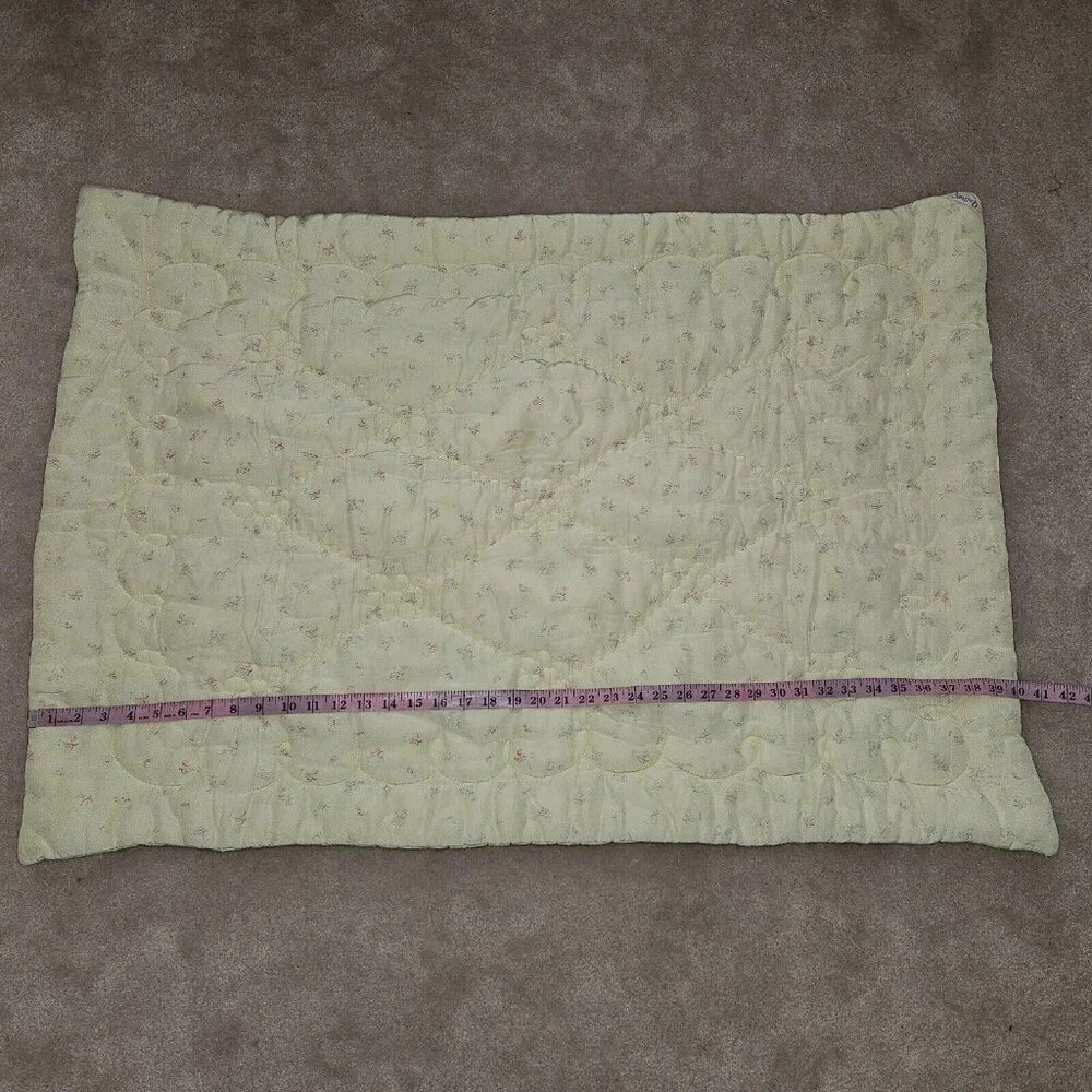 VTG Quiltex Yellow Baby Blanket Comforter Sheep Flowers Pink Green 28x40